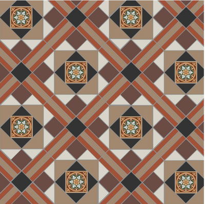 Lindisfarne Black, Brown, Red, Regency Bath & White with Livingstone Green on Buff